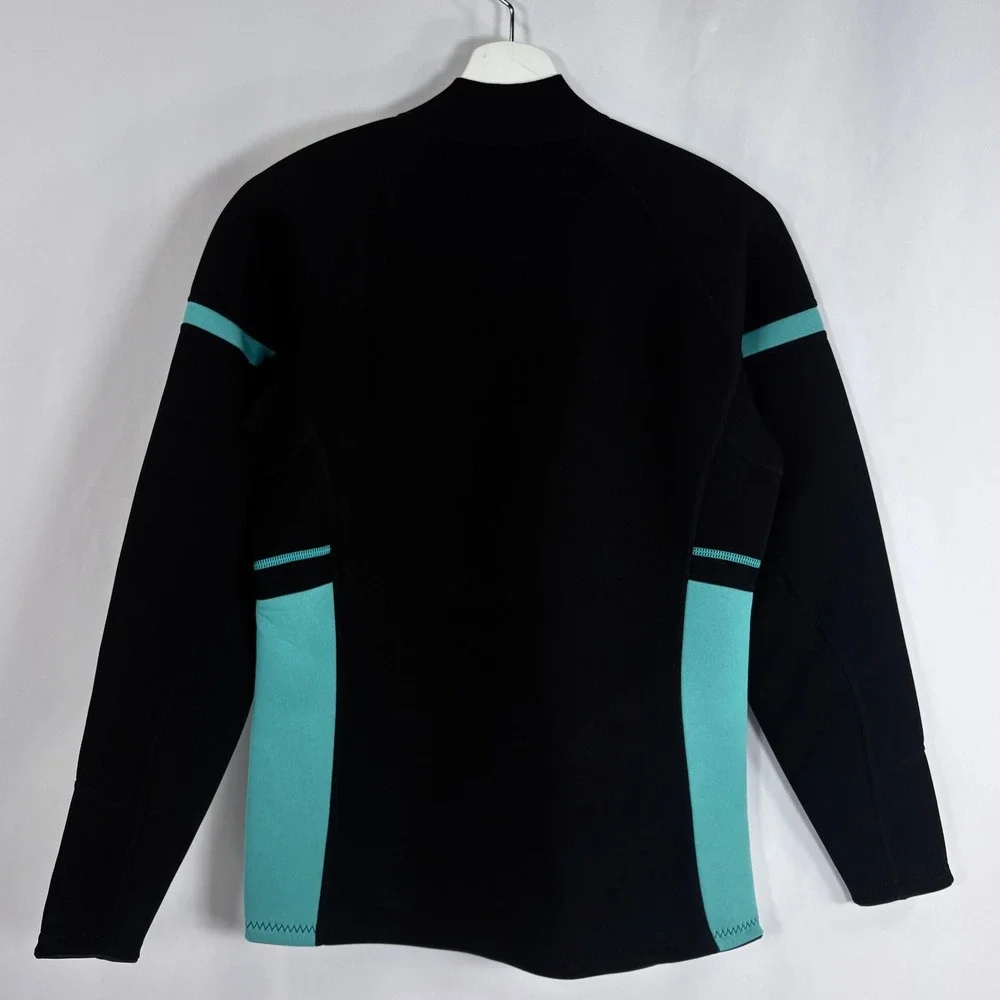 GoldFin Wetsuit Jacket Black Teal 2mm Neoprene Front Zip Long‎ Sleeve Top